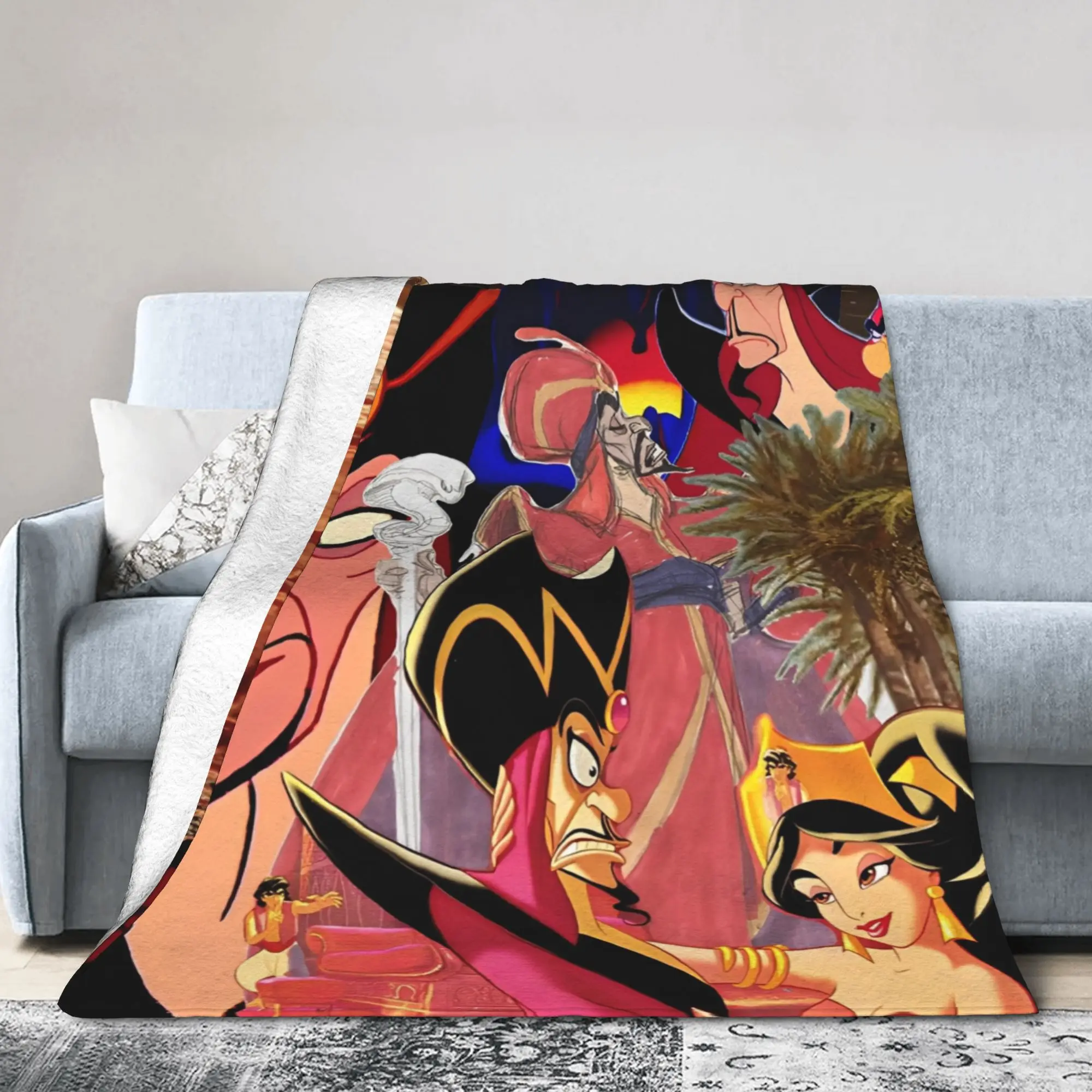 Aladin-Manta mágica de franela con dibujos de Jafar, retrato de villano para cama, manta tejida para oficina, ligera, fina y portátil