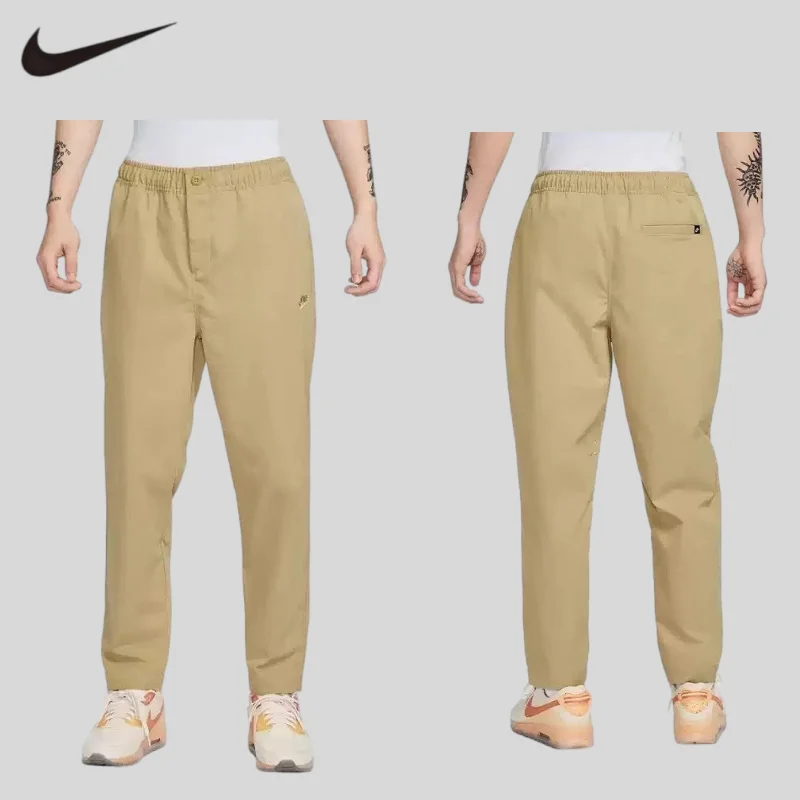 Pantalones Largos Deportivos NIKE para Hombre, Primavera 2025, Casuales, Rectos, con Logotipo Bordado Pequeño, Transpirables, Tejido Deportivo, HJ1998-297 + HJ1998-297
