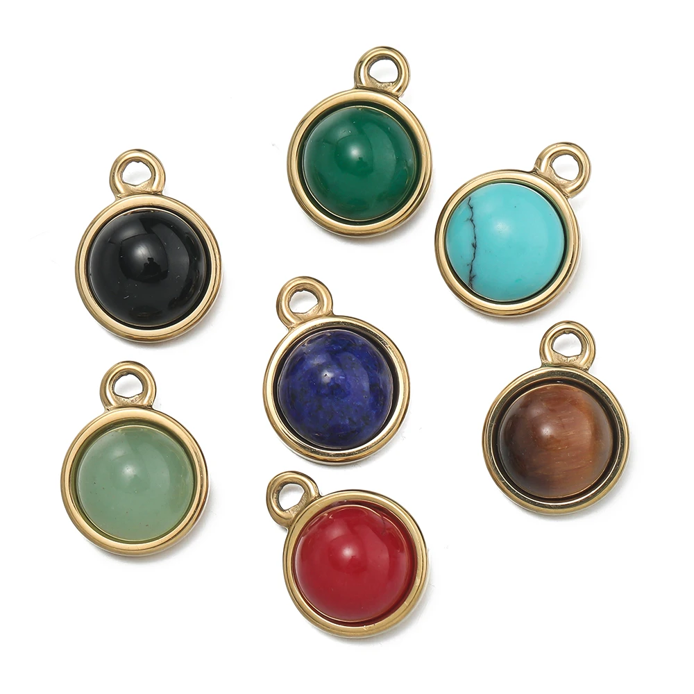 

1pcs/lot Stainless Steel Natutal Stone Multicolor Round Shape Pendants for Handmade DIY Bracelet Necklace Jewelry Accessories