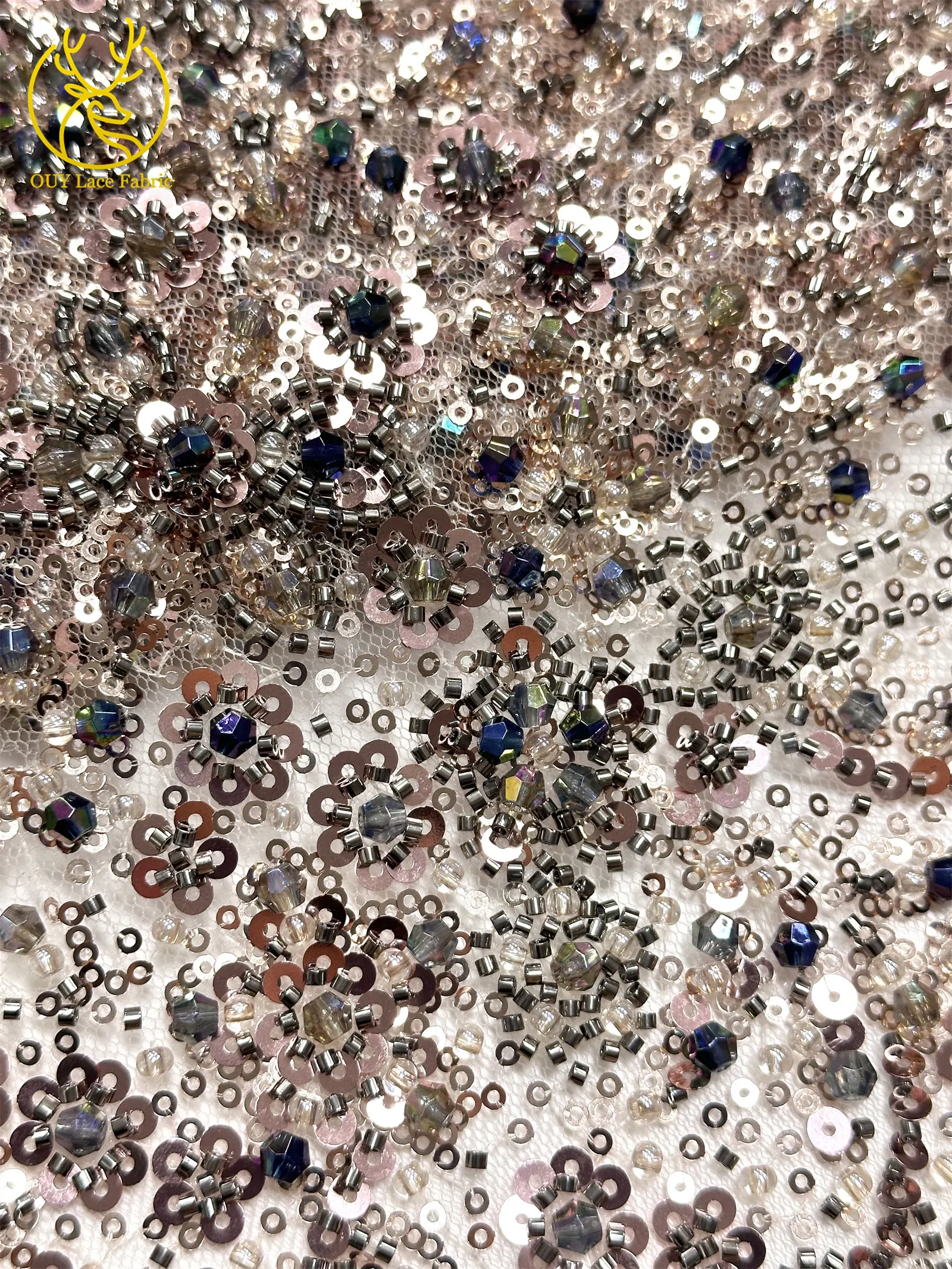Eleganter und wunderschöner afrikanischer Perlen-Spitzenstoff 2026 Hochwertiger französischer Pailletten-Spitzenstoff für Damen-Abendkleider – Detail 16