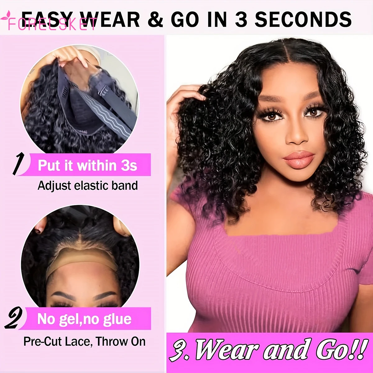 Wear And Go Glueless Wigs Human Hair Pre Plucked Pre Cut Deep Wave Lace Front Bob Wigs Human Hair Pre Plucked Bob Wigs FORELSKET