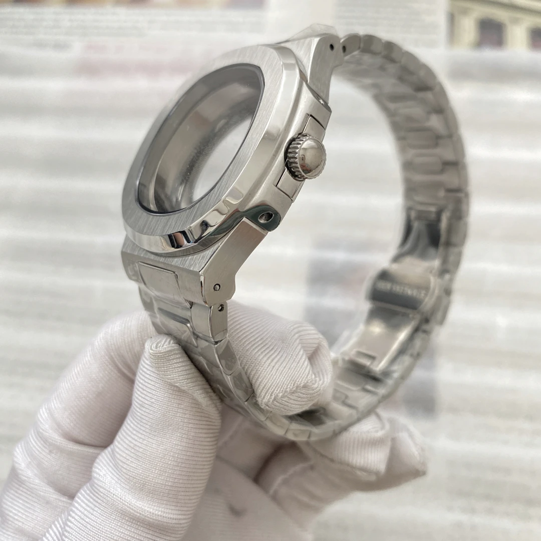 41 مللي متر تعديل حاوية من الفولاذ المقاوم للصدأ مجموعة كاملة من بديل نوتيلوس الدقة NH35/36 حركة الياقوت الزجاج مضيئة الاتصال الهاتفي