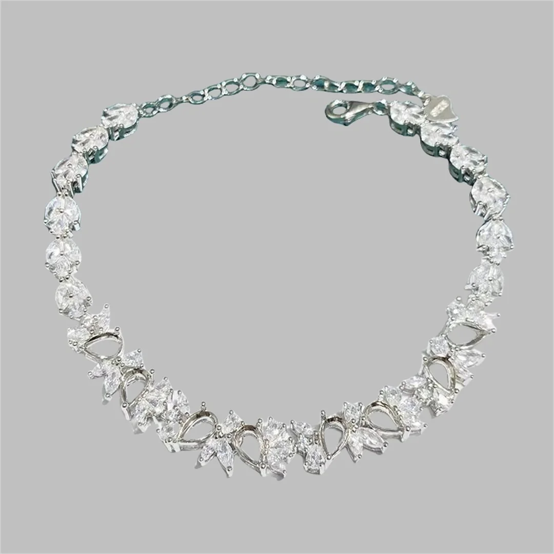 Setting 4*6mm Water Drop Stone S925 Sterling Silver DIY Empty Holder Bracelet Fine Charm Jewelry Luxury Zircon Design for Woman