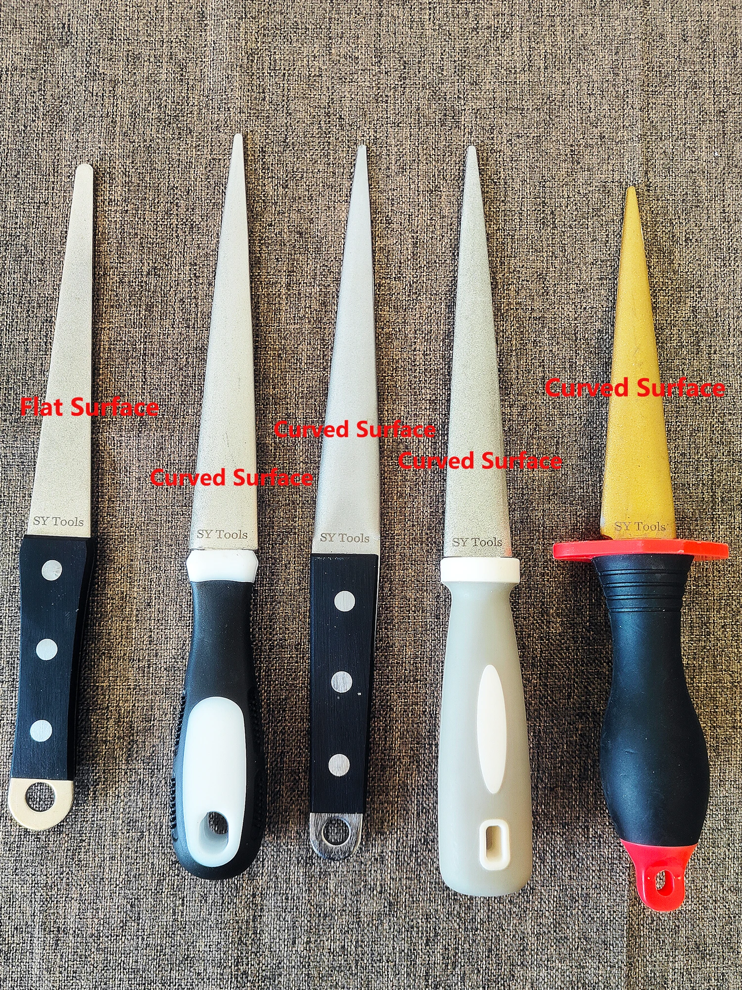 Diamond Sharpening Stone (Curved/Flat)｜Electroplated Abrasive Layer｜For Hardened Steel Knives, Tools, Axes｜Wood/Rubber Grip
