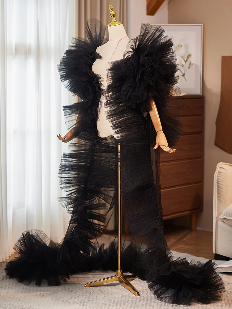

Black Mesh Talma Design Sense High-Key Dignified Host Evening Dress Catwalk Annual Meeting Performance Trailing High-End