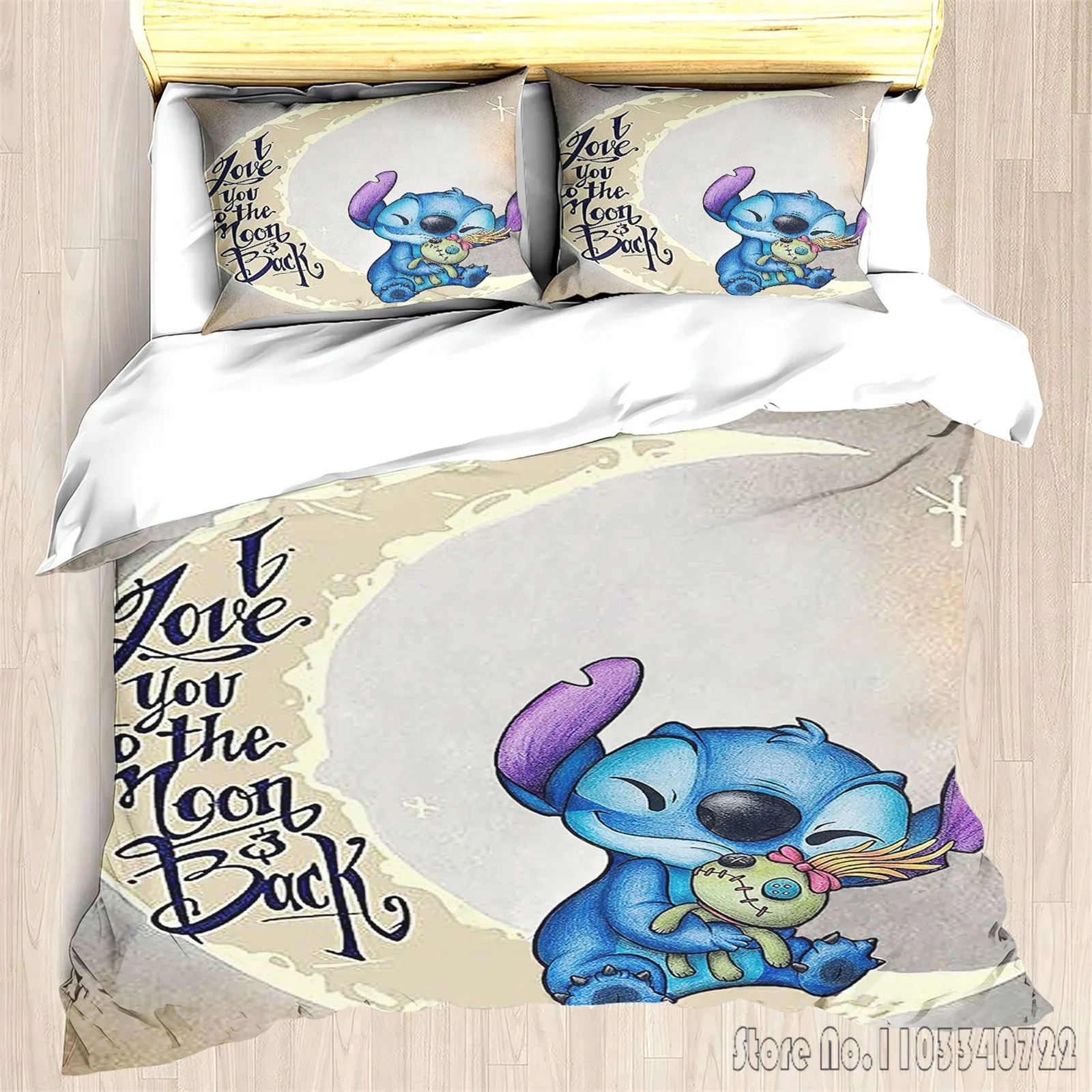 Disney Stitch Cute Printed Cartoon Love Child Duvet Cover Set HD Comforter Cover Bedclothes for Kids Bedding Sets Bedroom Decor