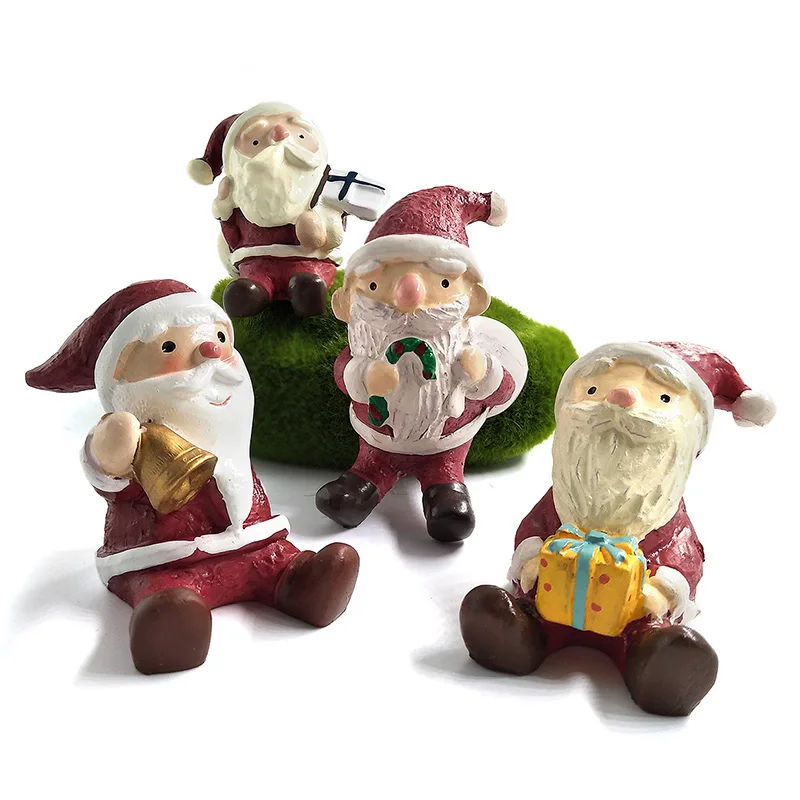 Christmas Decole Snowman Squirrel Sant Claus Miniature Figurine Decoration Fairy Garden Statue Resin Craft Toy Car Ornaments