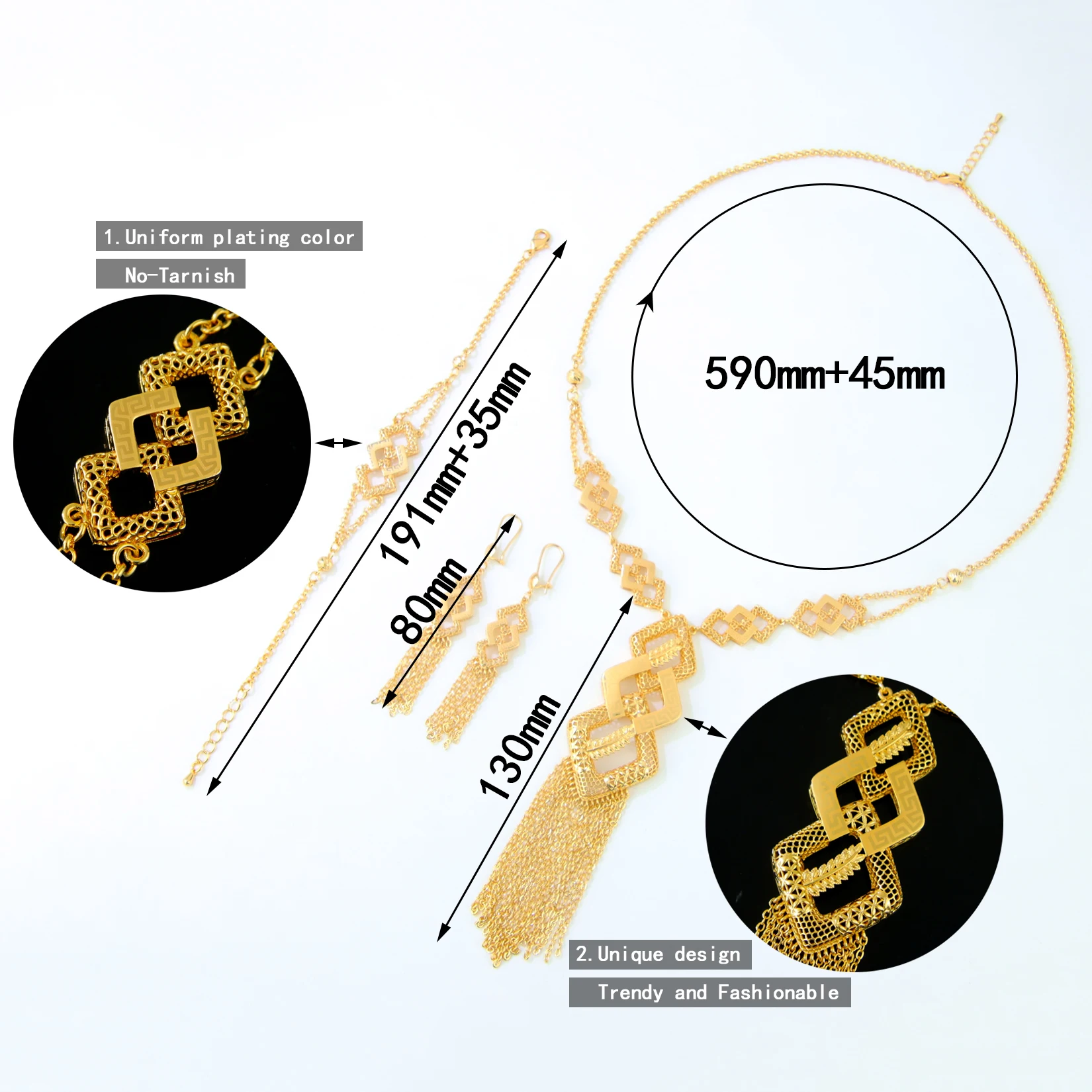 Äthiopisches Brautschmuck-Set 24k Vergoldet Algerische Quasten-Halskette Armband Ohrringe Arabischer Vintage Abaya-Schmuck – Detail 11