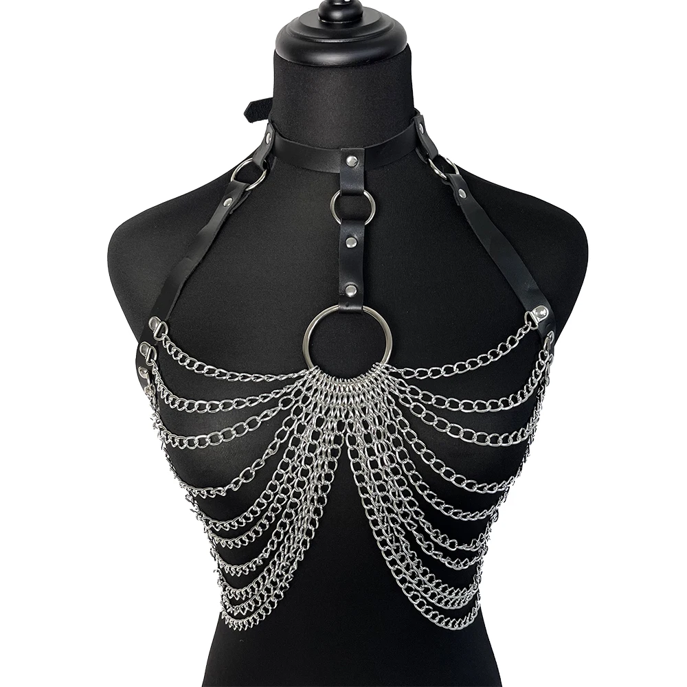 ازياء النساء الصدر تسخير عبودية قفص تسخير سلاسل امرأة جلدية مثير الحمالات القوطية السيف حزام المثيرة الوثن زي