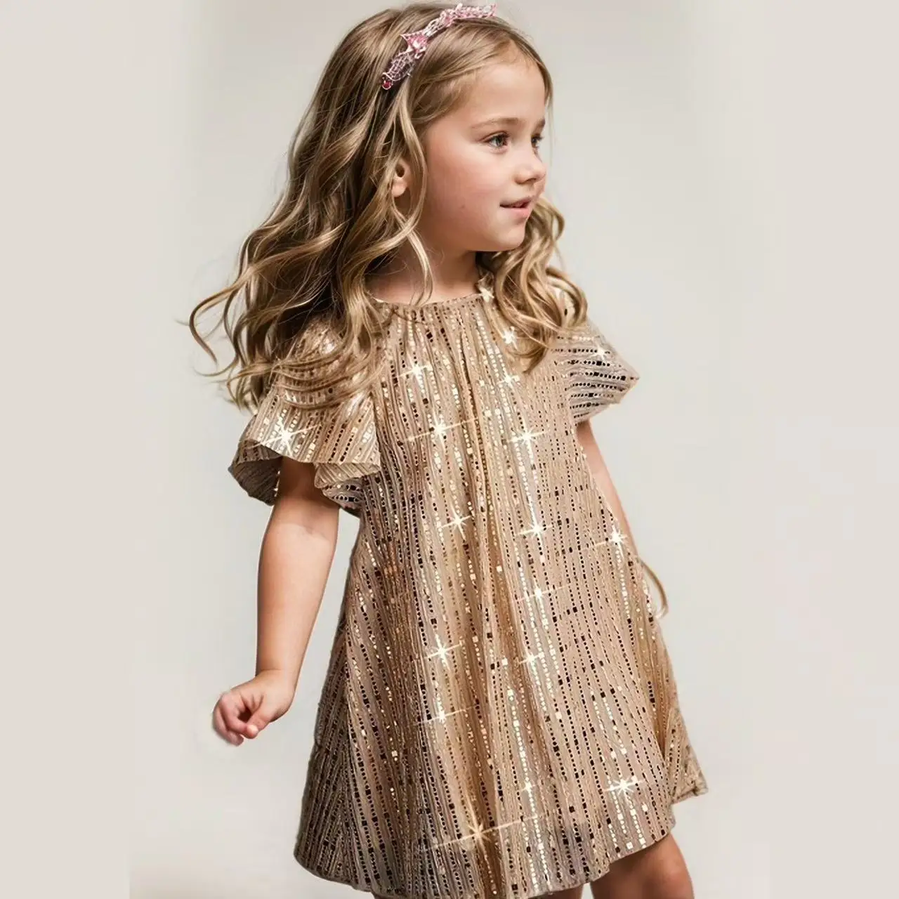 Fashion Baby Girl Princess Sequins Dress Infant Toddler Child Short Sleeve Vestido Party Pageant Birthday Baby Clothes 2 3 5 7 Y