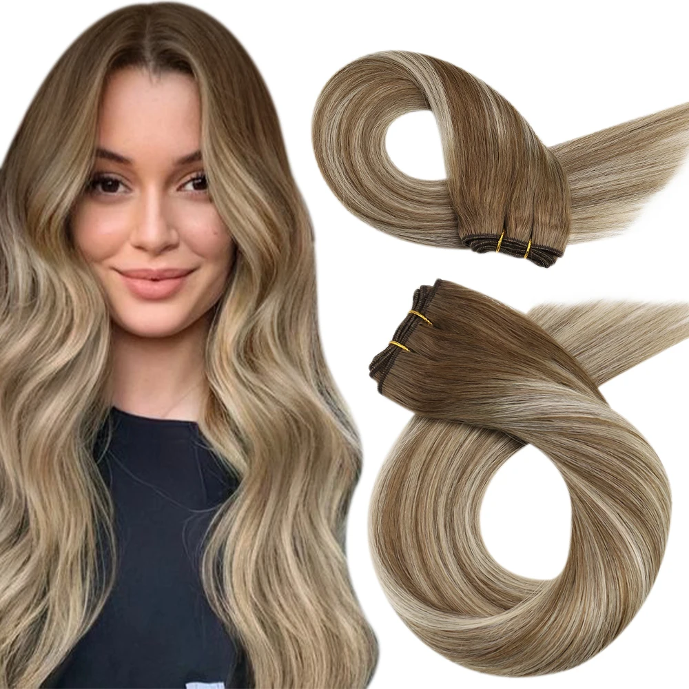 Moresoo Inslag Extensions Human Hair Weave In Dubbele Wefted Bundels Machine Remy Haar Balayage Haarstukken Voor Vrouwen Straight menselijke haar uitbreidingen haarstukken met echthaar 100 human hair