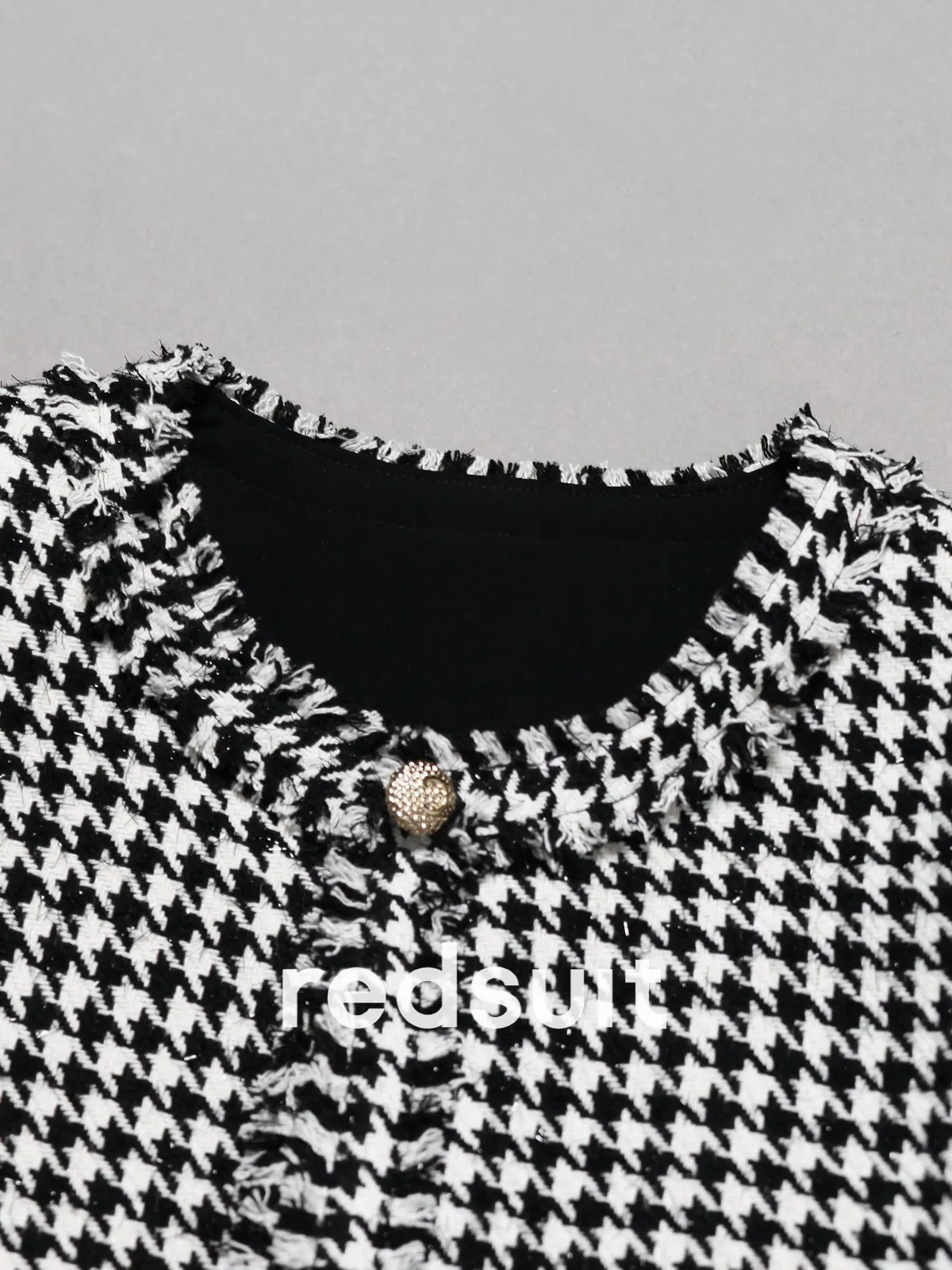 New Vintage houndstooth high-end temperament tassel design short jacket slimming top Custom size