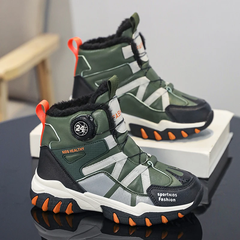 

Winter Sports Shoes for Children High Top Casual Snow Boots Warm Plush Comfortable Anti Slip Hiking Boots Boys Outdoor Sneakers