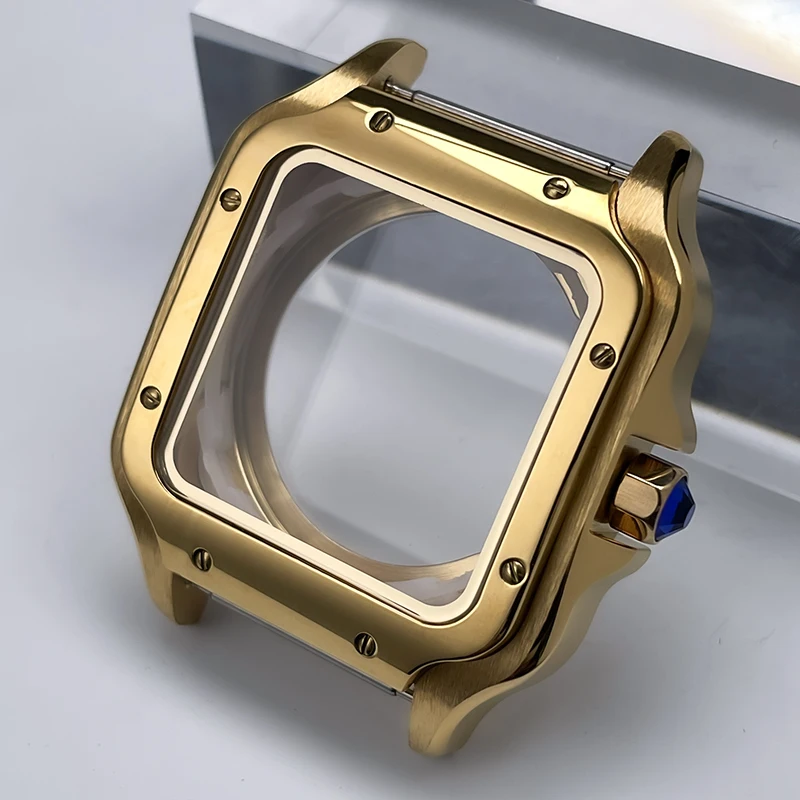 38mm NH35 Quadratisches Gehäuse Schwarz Gold Edelstahl Modifikationsteile für SKX Mod Zubehör Fit Santo Case NH35 NH36 Uhrwerk – Detail 14