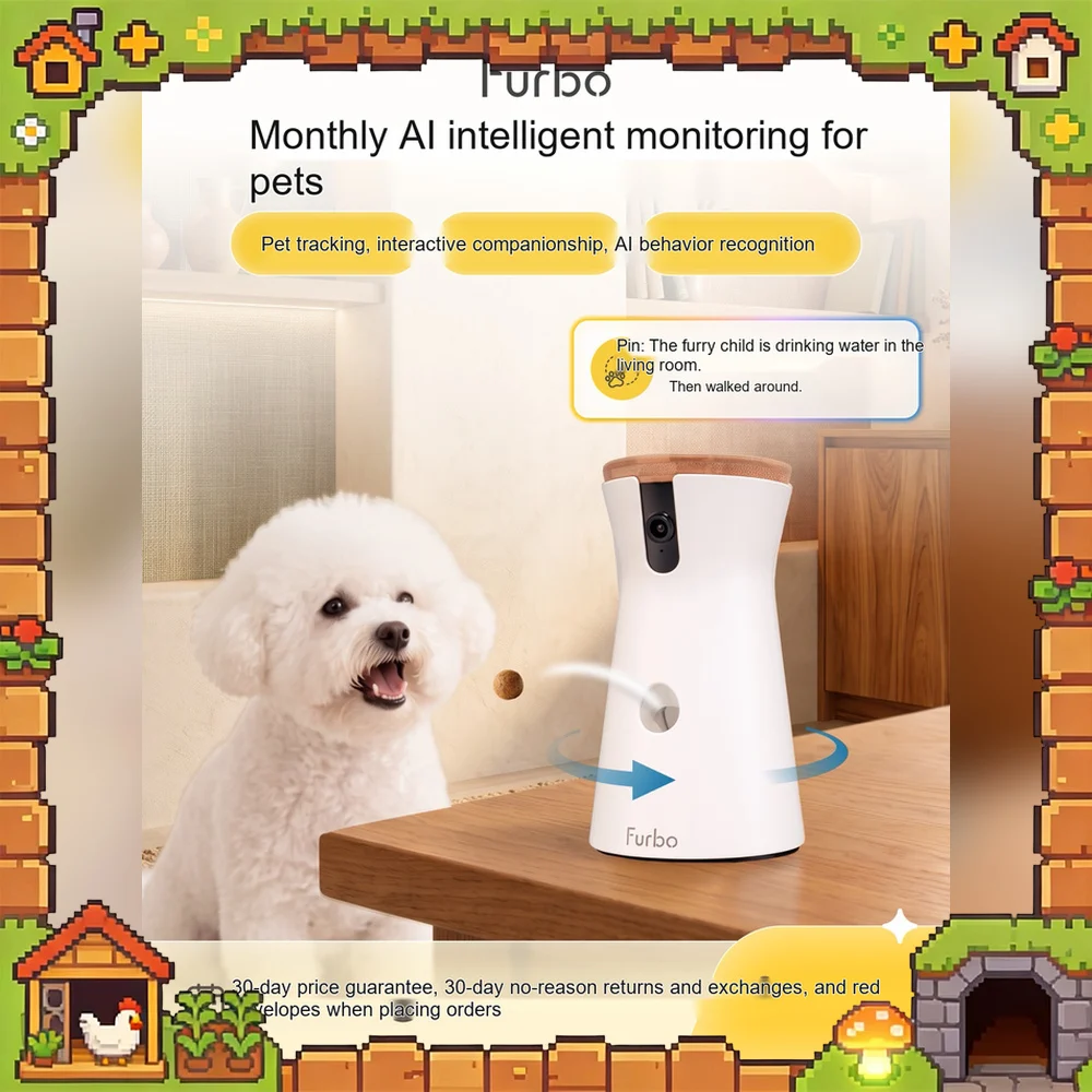 Furbo 360 Dog Camera AI Smart Pet Monitor with Treat Tossing Two-Way Audio Dog Tracking Behavior Alerts for Home Pet Care