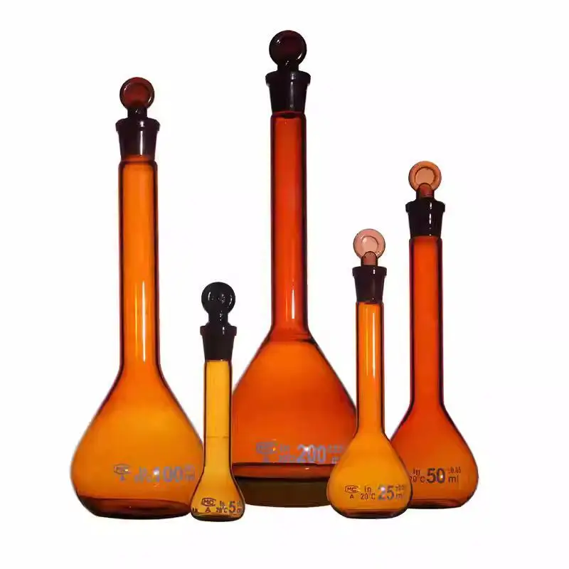 1Pcs/Lot Amber Brown 5ml to 1000ml Glass Volumetric Flask, Flask With Ground-in Stopper, Lab Chemical Glassware