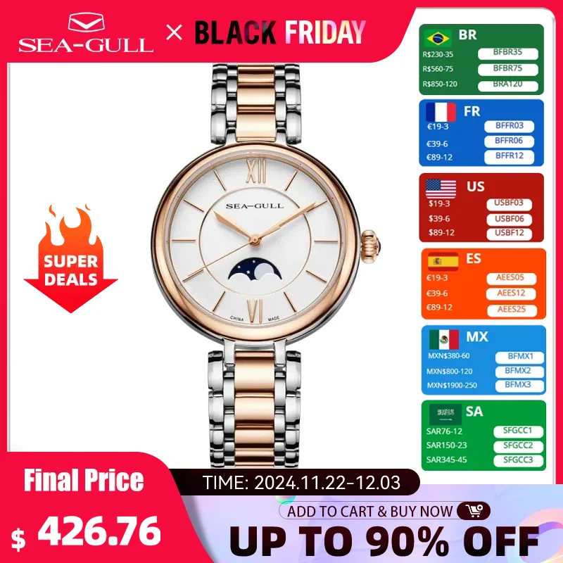 2022 New Seagull Women's Watch Moon Phase Scale Fashion Simple Ladies Automatic Mechanical Watch 217.17.6134L