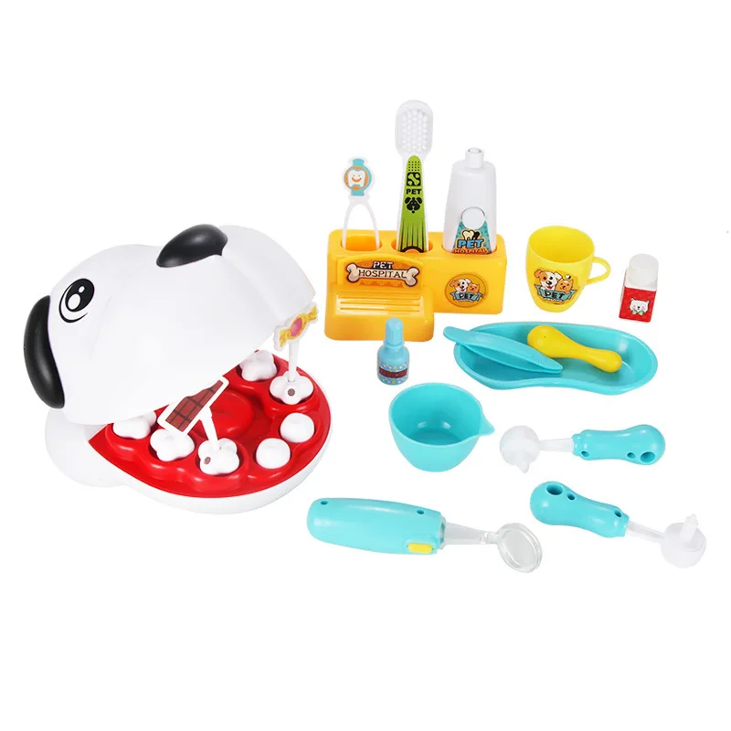 Simulation flacon de dents de chien pour enfants, jeu de simulation, jouet de médecin, animal de compagnie de remplissage, ensemble de jouets de soins dentaires pour enfants, cadeaux d'anniversaire