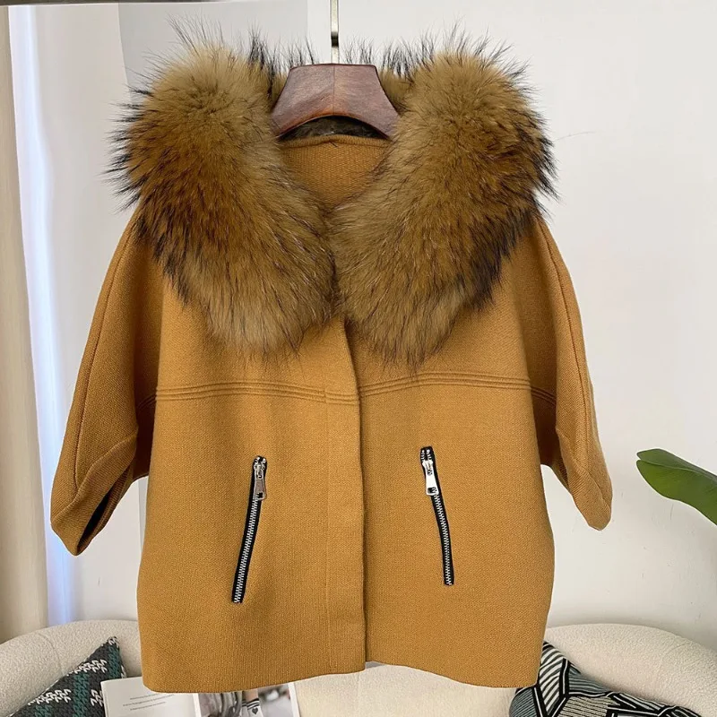 Women's Autumn Winter Tops Coat Knit Cardigan Bat Sleeve Collar Short Vintage Simple Comfortable Designed Advanced New Versatile