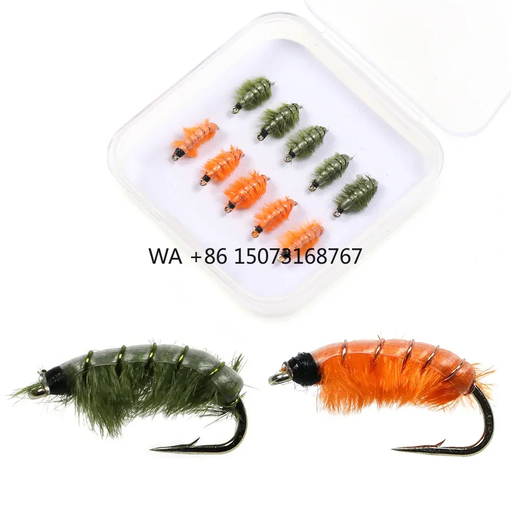 

Wholesale #12 Scud Bug Worm Fly Barbed Hook Fast Sinking Caddis Larvae Insect Baits Fly Fishing Trout Bass Fishing Lure Baits