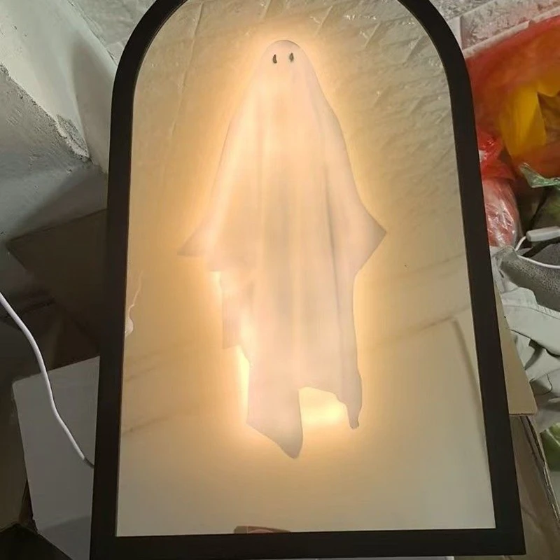 

Halloween Decoration Ghost Mirror Terrifying Ghost Mirror Creative Halloween Terrifying Atmosphere Glowing Ghost Home Decoration