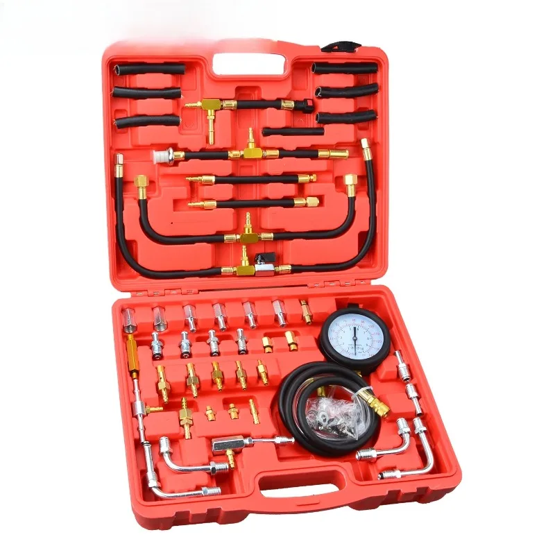 TU-443 Automotive Fuel Pressure Gauge Tester Injection Kit 0-140 PSI Dual Dial Accurate Reading Car Manometer Flow Trucks Tools