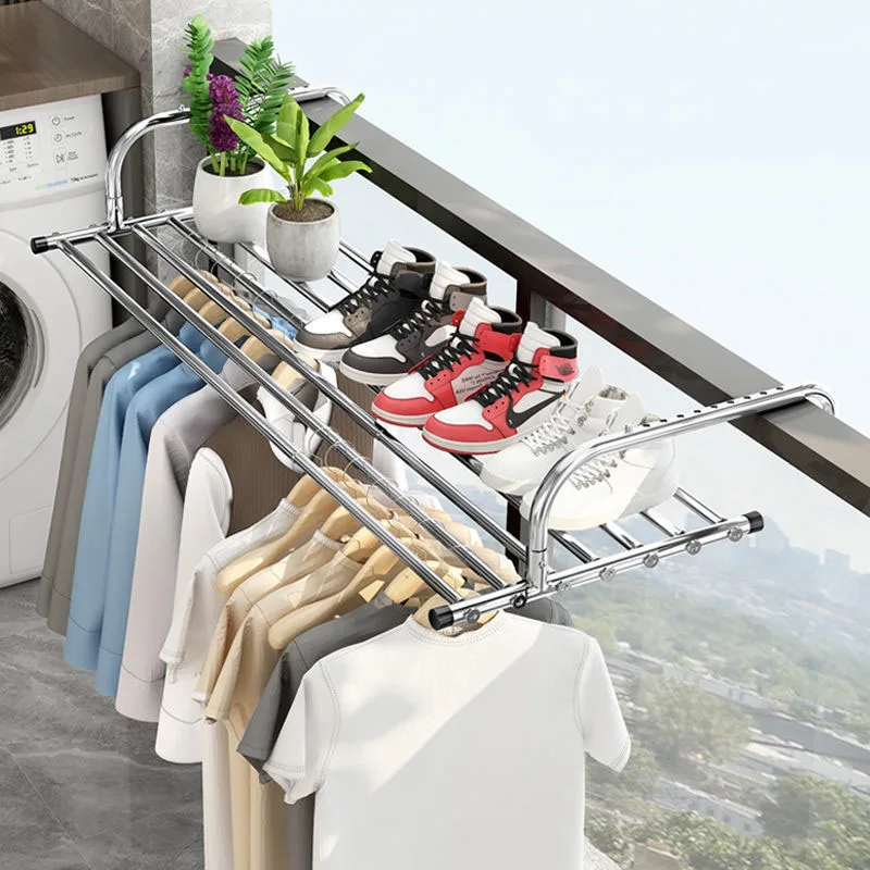 Balcony Multifunctional Hanger Shoe Rack Drying Shoes Towel Clothes Hanger Window Guardrail Stainless Steel Storage Artifact