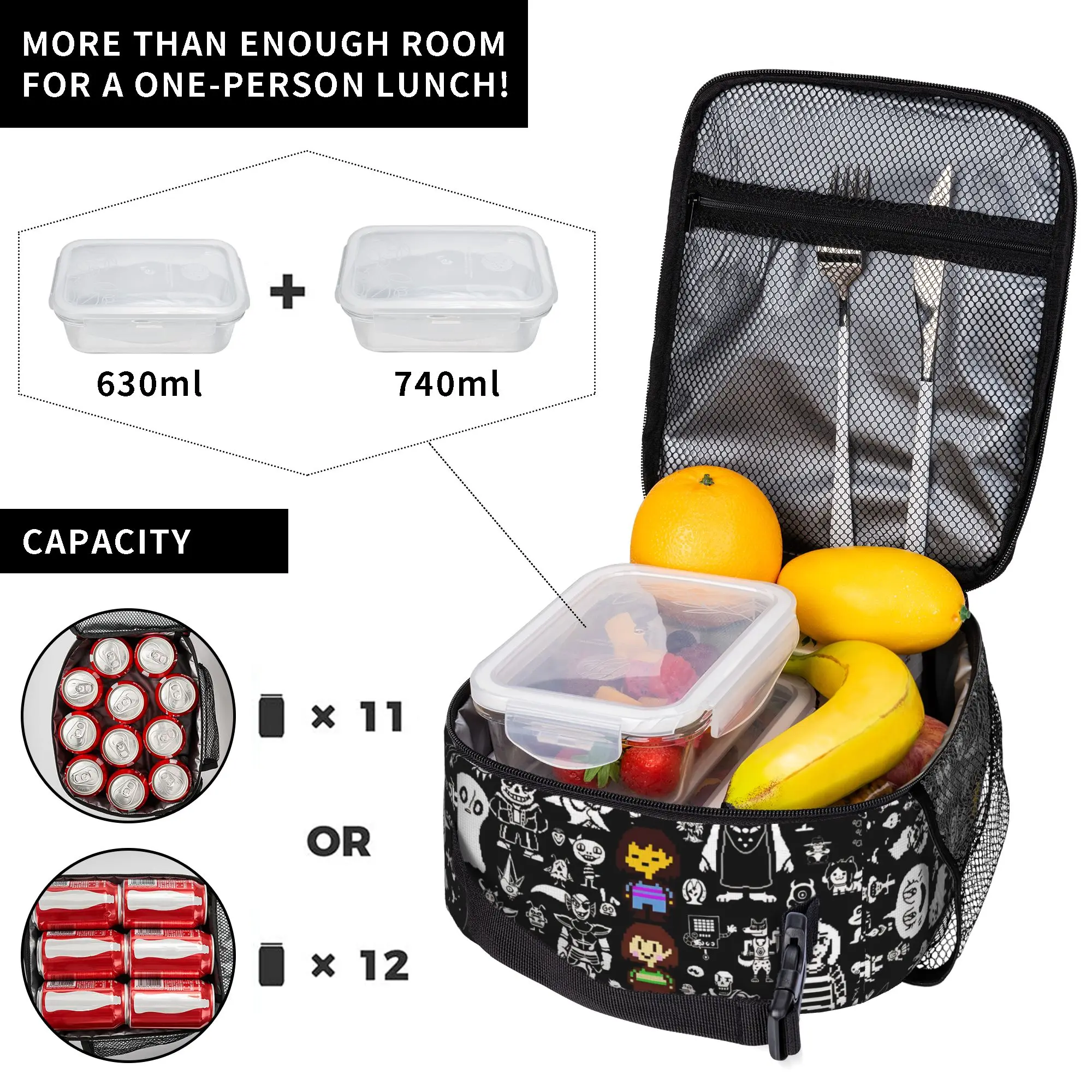 Undertale Sans Skeleton Thermal Insulated Lunch Bag Game Cartoon Anime Portable Food Container Bags Thermal Cooler Lunch Boxes