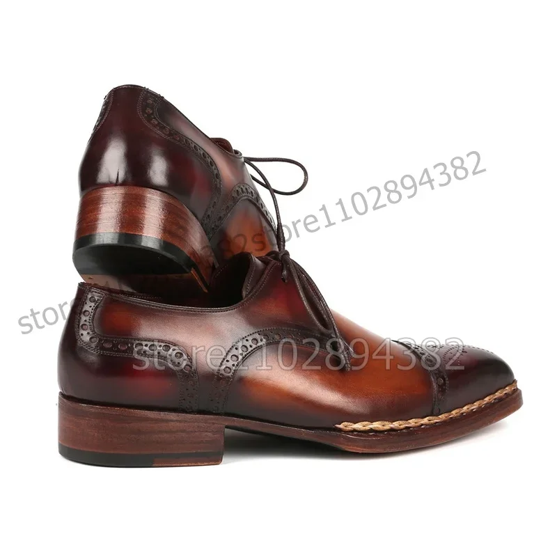 

Brown Black Knitted Carving Design Square Toe Men Derby Shoes Fashion Lace up Men Shoes Luxurious Handmade Party Men Dress Shoes