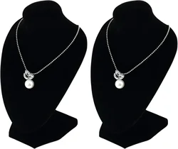 2pcs Short Black Velvet Necklace Small Holder Stand Display Stands Mannequin Bust Jewelry Organizer Displays