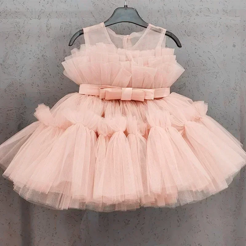 Baby Girls Tutu Fluffy Dress Wedding Bridesmaid Evening Dresses Toddler Kids Princess Birthday Party Tulle Dress Infant Outfits