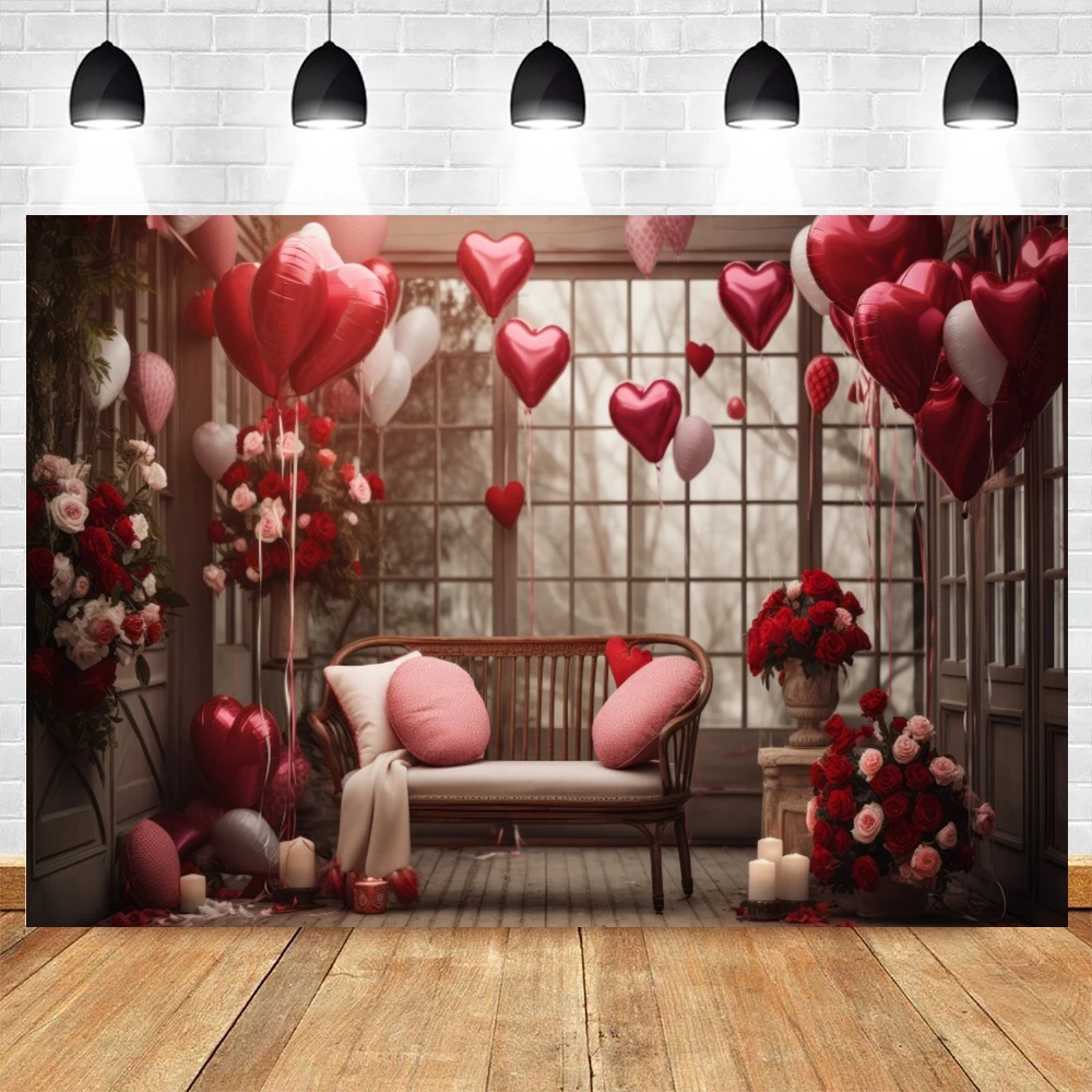 Valentine\'s Day Photography Backdrop February 14 Romantic Valentine Scenes Red Love Heart Floral Wedding Party Photo Background