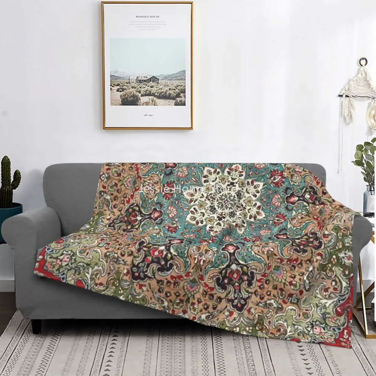 

Vintage Antique Persian Print Bohemian Blanket Fleece Spring/Autumn Boho Plaid Warm Throw Blankets for Bed Office Plush Quilt