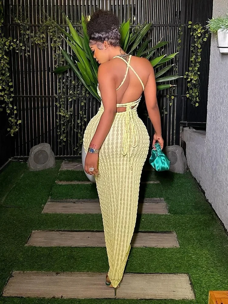 クロス包帯女性マキシドレス背中の開いたノースリーブ O ネックセクシーなエレガントなスキニーソリッドウェディングパーティーボディコン Vestidos