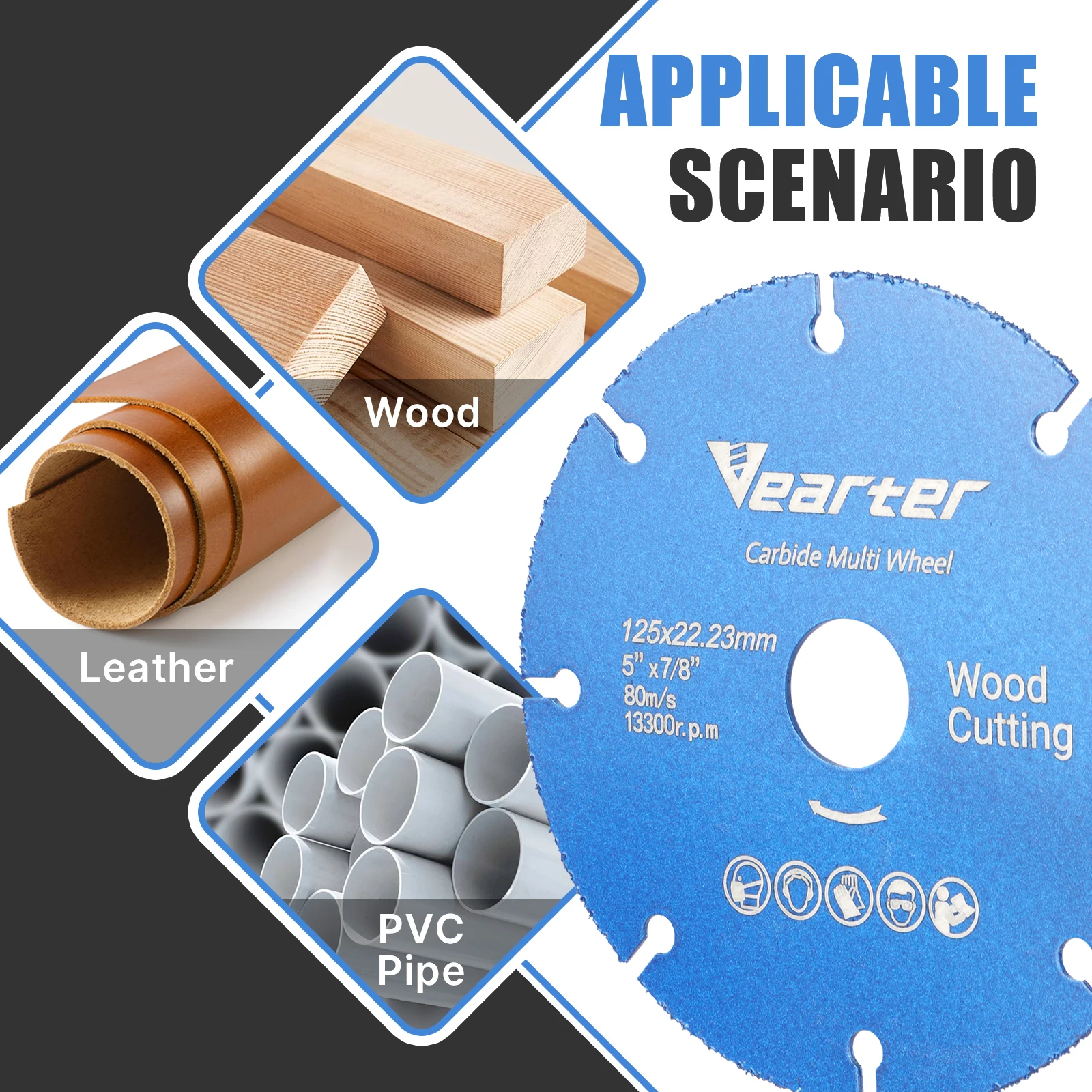Vearter 100/115/125mm Ruota da taglio in metallo duro brasato sotto vuoto Disco per lama per sega circolare da 4/ 4,5/5 pollici per legno con chiodo in plastica PVC