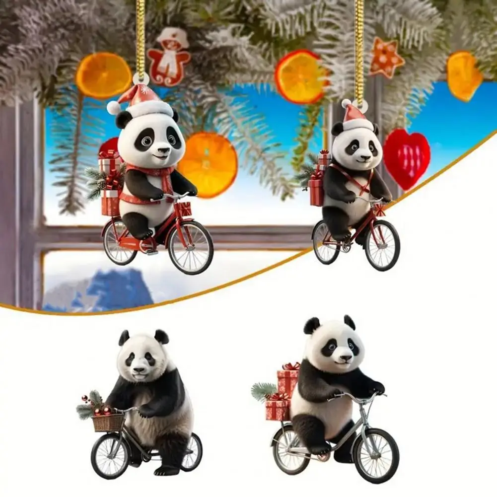 Christmas Car Pendant Riding Panda Shape Christmas Trees Doors Windows Hanging Ornament Keychain Charm Acrylic Panda Pendant