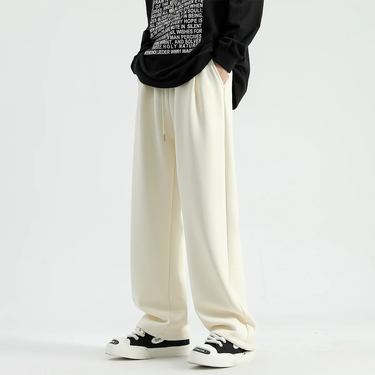 

Trendy Gray Sports Sweatpants for Men Autumn American Retro Straight Leg Casual Pants Basic and Versatile Wide Leg Pants