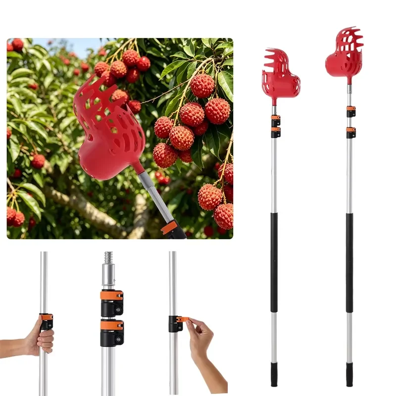 Manual Fruit Picker Telescopic Aluminum Alloy Pole Customizable OEM Plastic Basket Picking