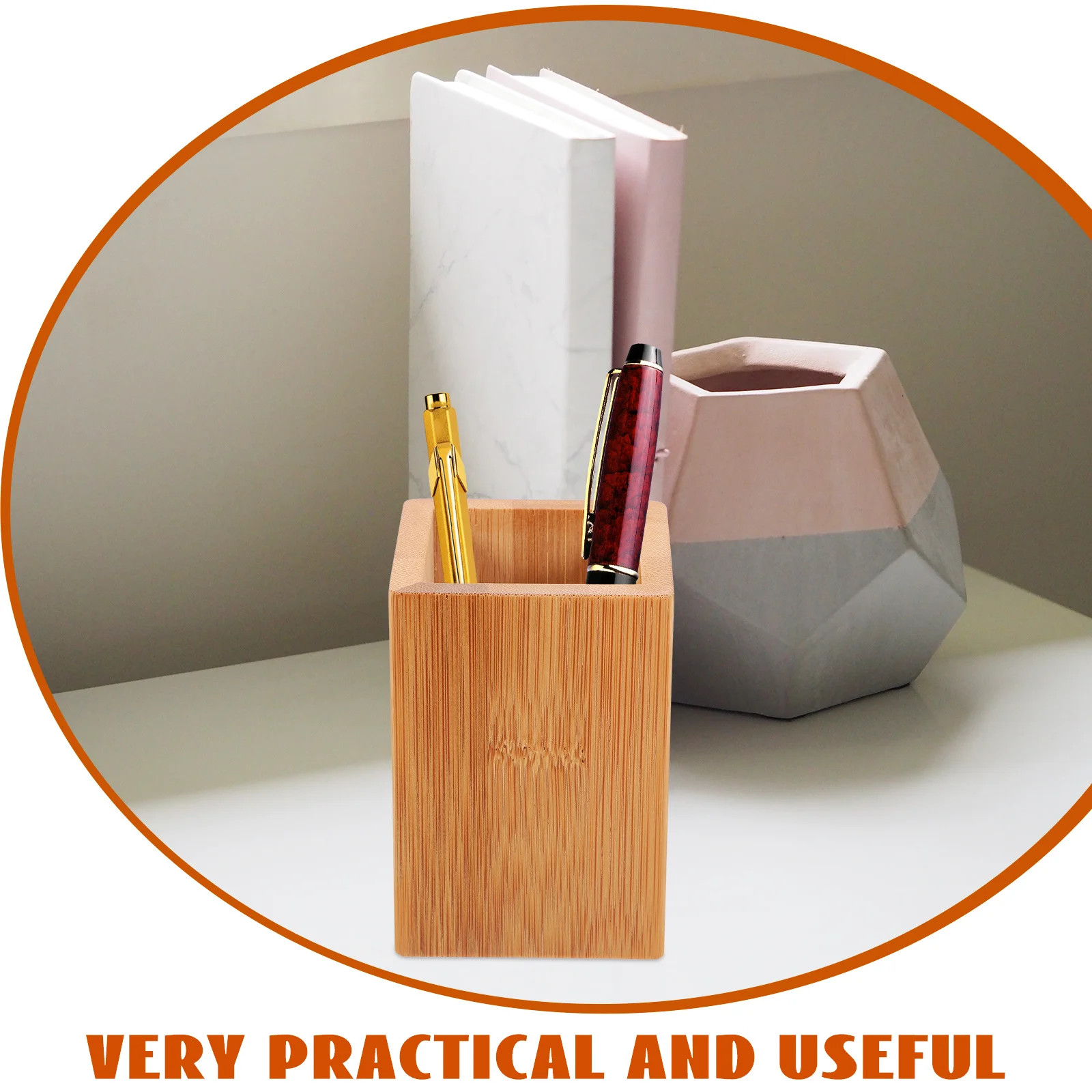 

2Pcs Bamboo Pen Container Minimalist Design Desktop Organizer for Stationery and Cosmetics Neat Desk Storage