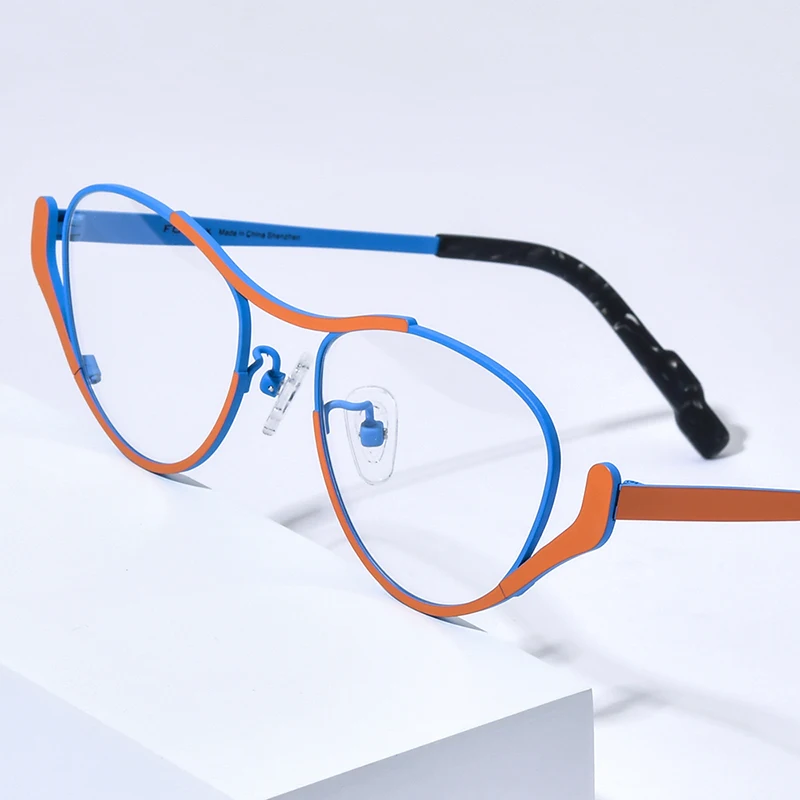 FONEX Pure Titanium Glasses Frame Women 2024 New Men Fashion Retro Colorful Cat Eye Eyeglasses  Butterfly Eyewear F85863