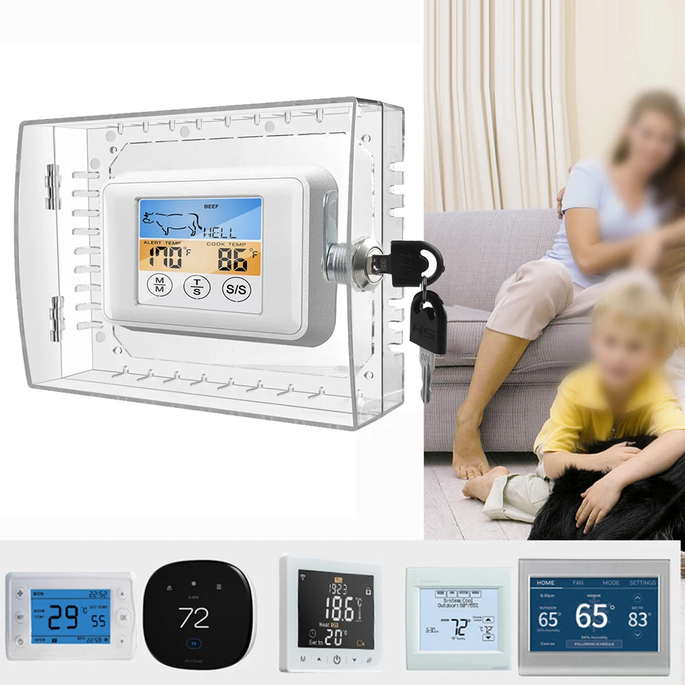 1 Pcs Thermostat Lock Box With Key For Wall Mounted Thermostat Lock Box Transparent On Wall Thermostat Guard Protector