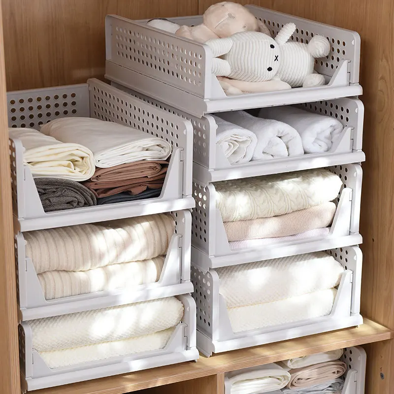 6 Pack Folding Closet Organizers Storage Box, Stackable Plastic Storage Basket, Closet Organizers and Storage Drawer Shelf Stora