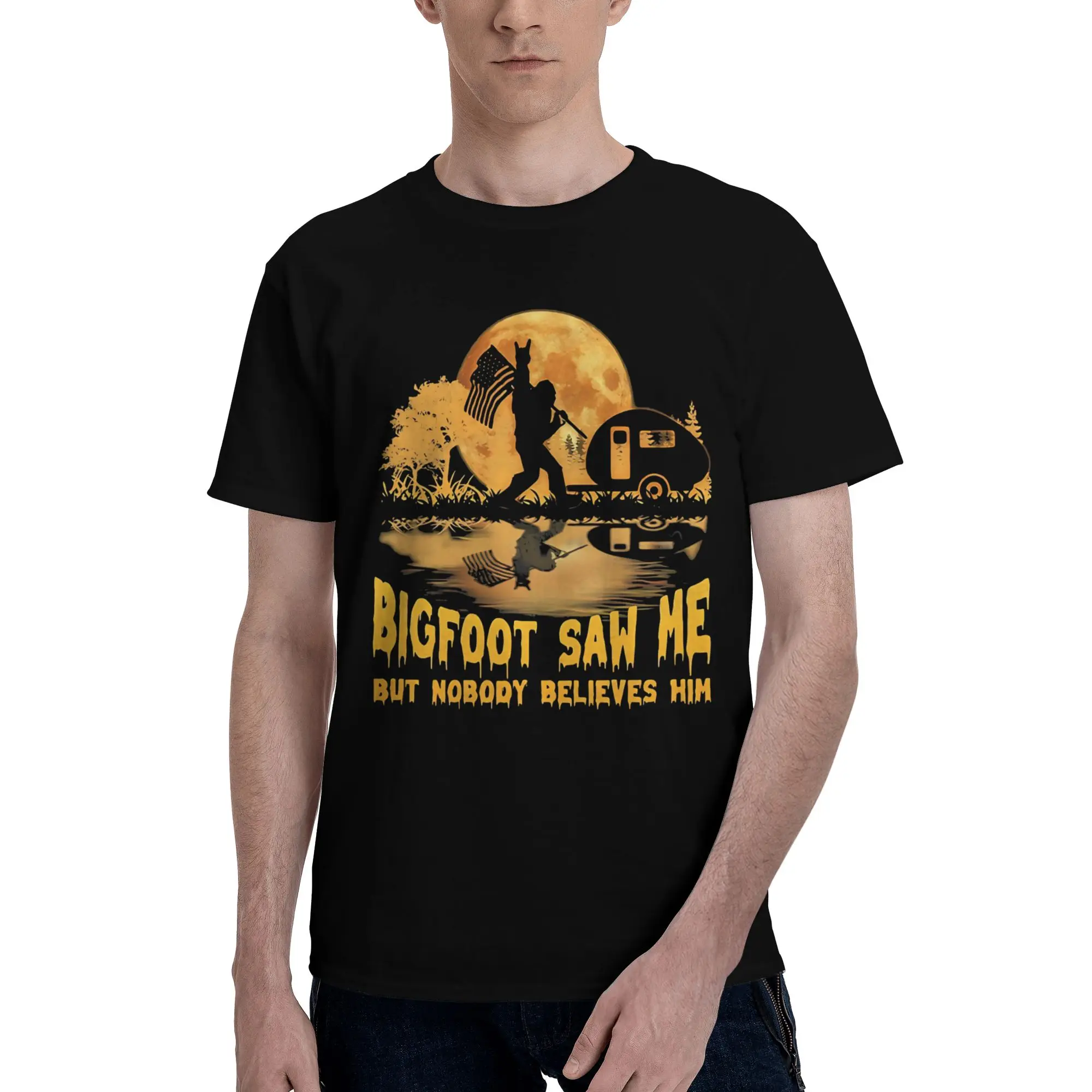 Graphic Printed Bigfoot Saw Me But Nobody Believes Him T Shirt For Unisex  Pure Cotton Tee Shirt Short Sleeve Tops