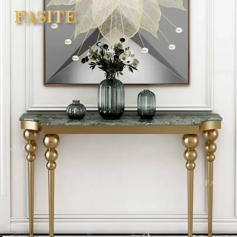 Modern Golden Stainless Steel Frame Gourd Foot Marble Top Entrance Tables Hallway Console Table for Living Room Furniture