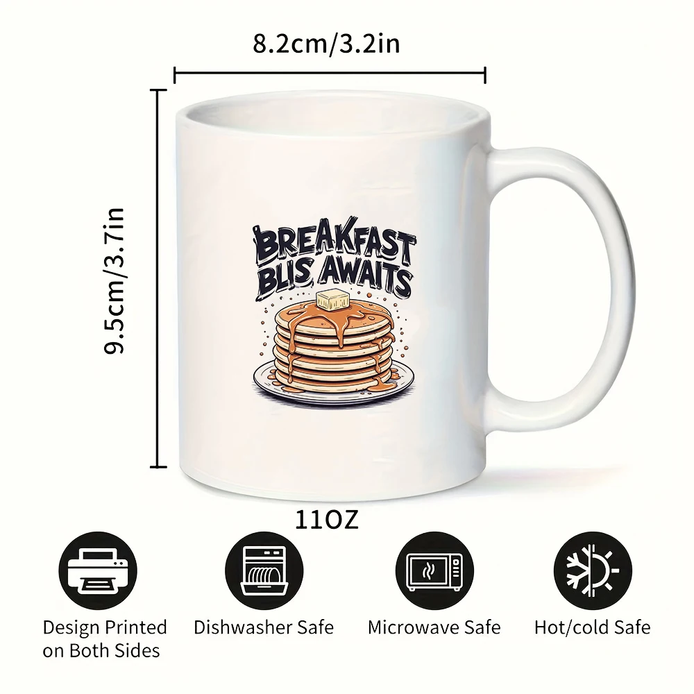 11oz cartoon breakfast mug + sweet pancake syrup pattern + universal kids' family cup - Essential Christmas office gift