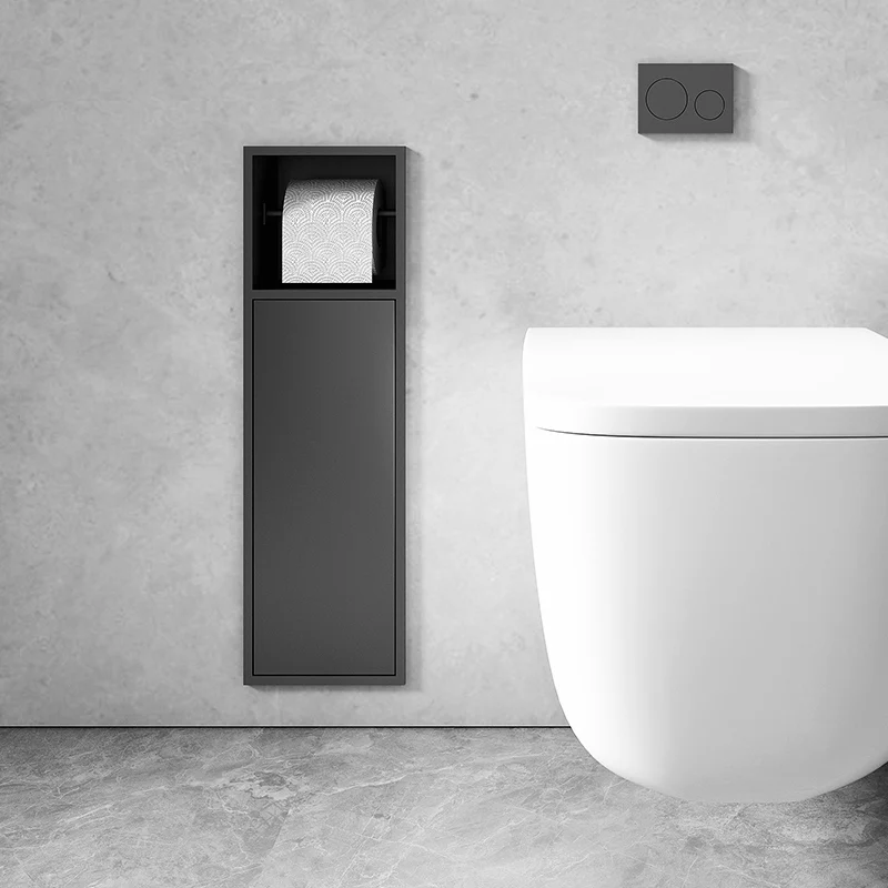 Toilet Niche Stainless Steel Recessed Shelf Toilet Toilet Brush Niche with Door Bathroom Tissue Rack Wall Cabinet