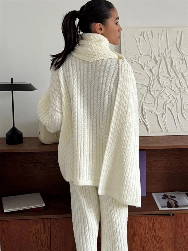 Tossy ニットウェア セーター 2 点セット レディース パンツ 衣装 女性用 タートルネック リブ ルーズ プルオーバーとワイドレッグ パンツ セット
