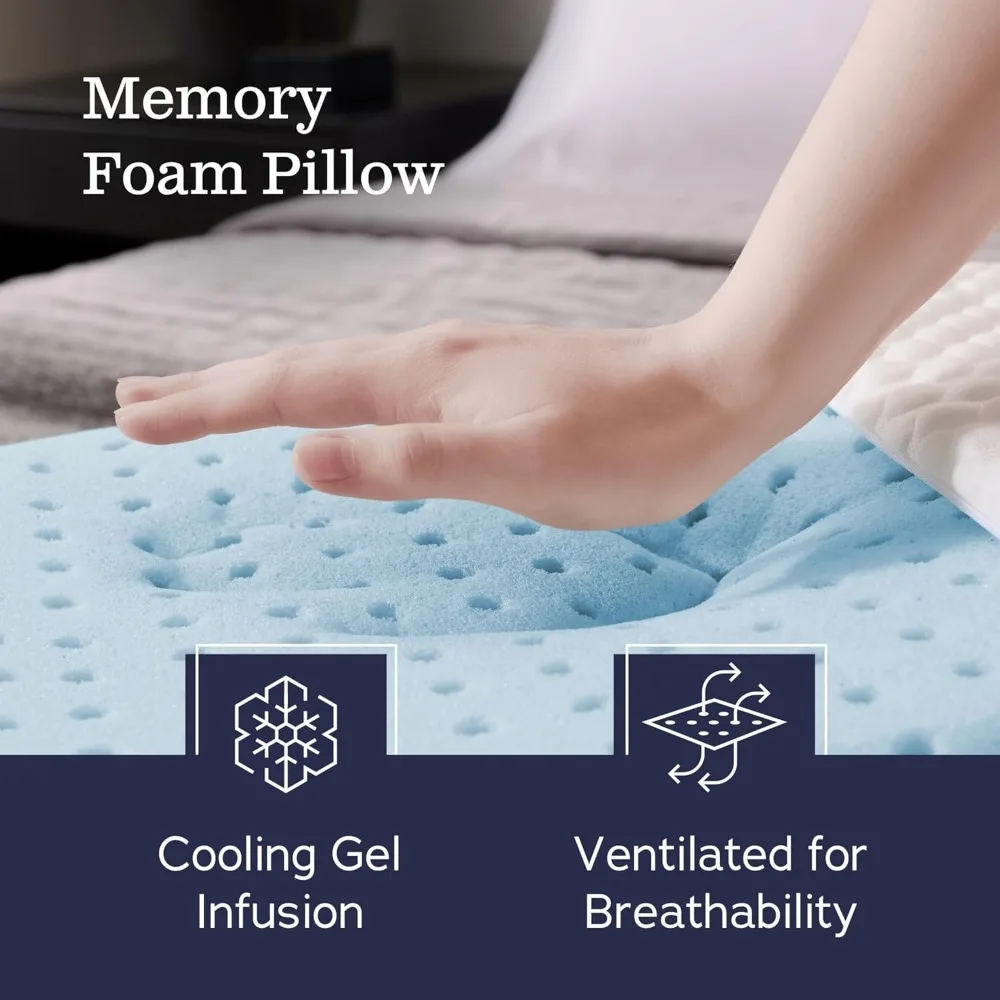 Gel Memory Foam Pillow, Standard Size, 2-Pack, Medium Plush Feel, Neck & Shoulder Support - For Back, Side, & Stomach Sleepers