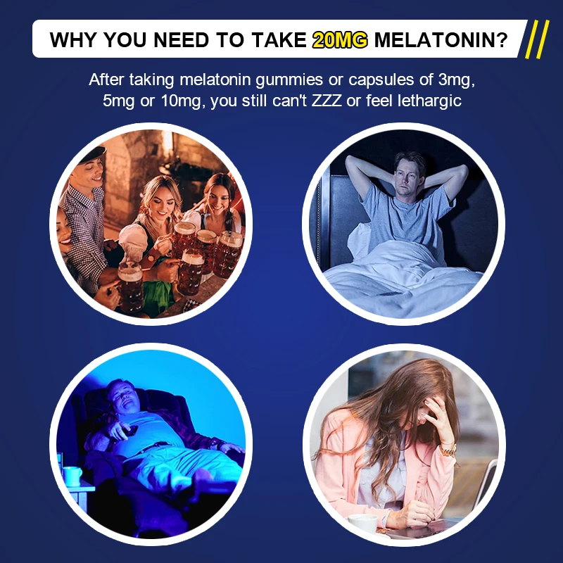 Melatonin 20mg - Help Improve Insomnia, Help Improve Sleep Quality, Reduce Wakefulness Time, and Help Deep Sleep Capsules