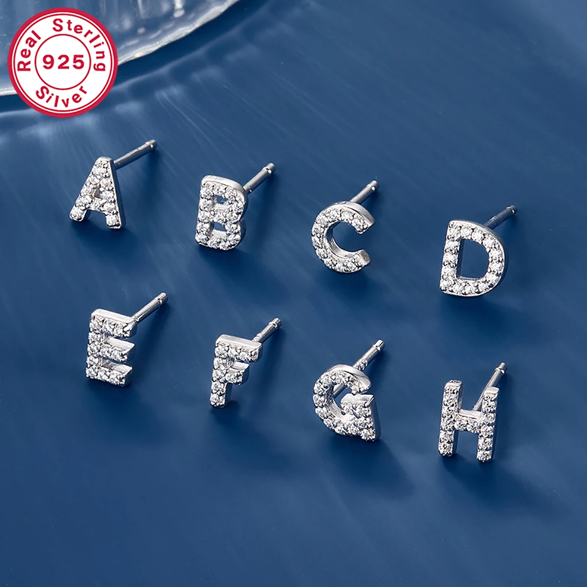 A pair of s925 sterling silver fashion exquisite 26 English letter inset zircon earrings, suitable for women daily wear earrings